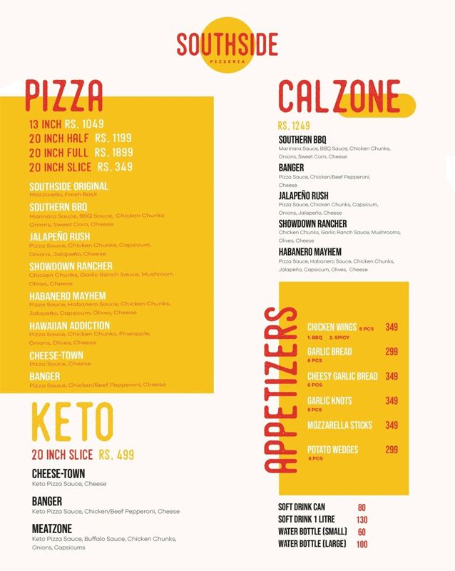 South Side Pizzeria menu