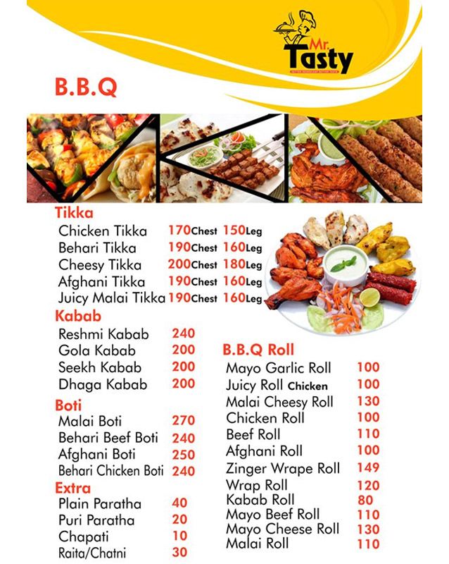 Mr Tasty menu