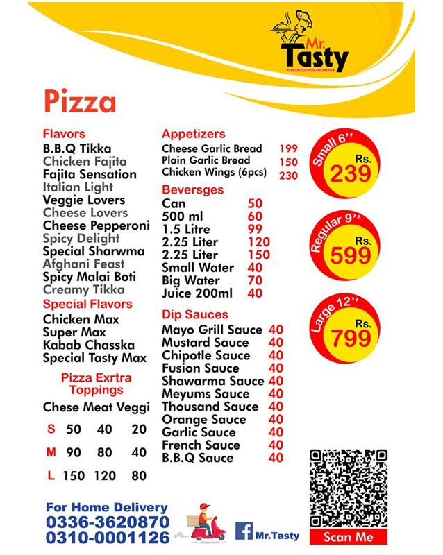 Mr Tasty menu