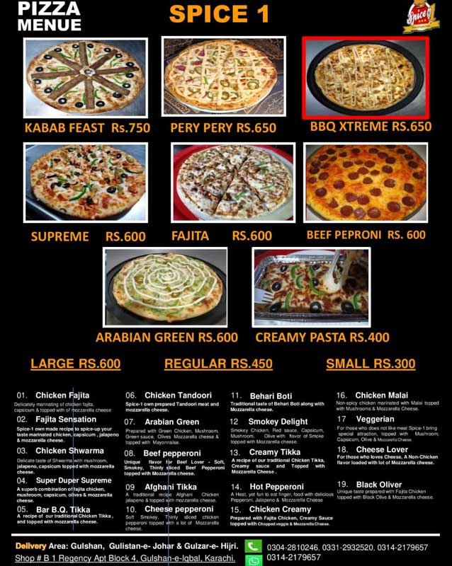 Spice 1 menu