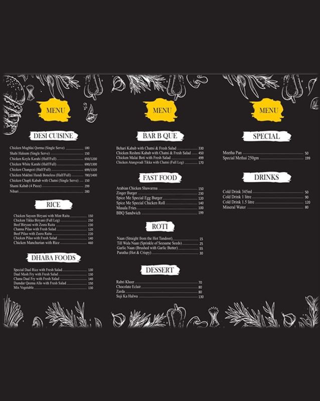 Spice Me menu