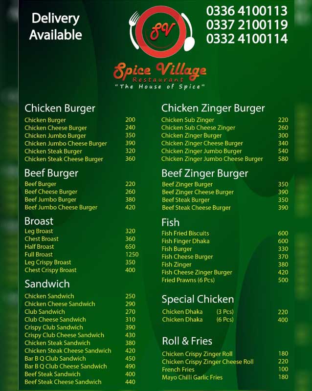 Spice Village Karachi menu