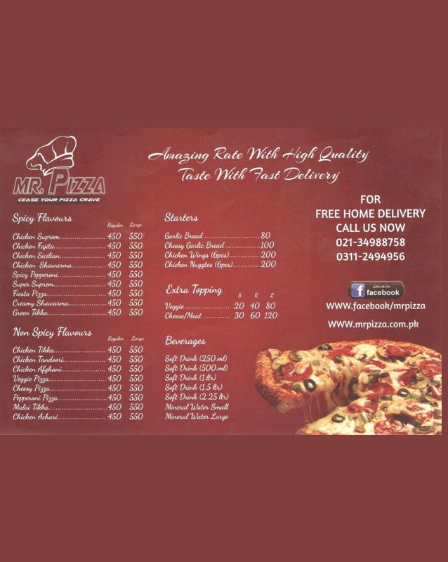 Mr.Pizza - Karachi menu