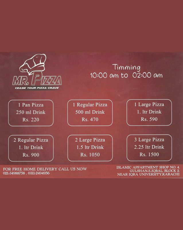 Mr.Pizza - Karachi menu