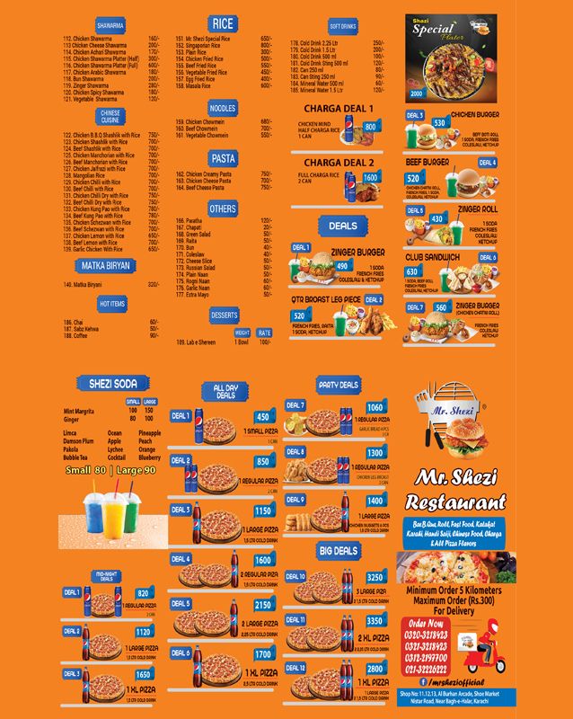Mr.Shezi Restaurant menu
