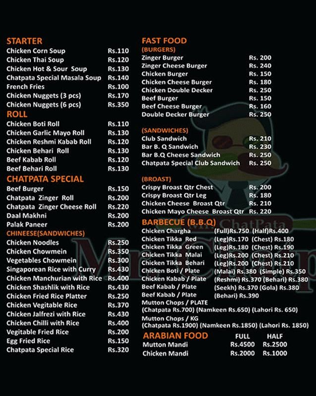 MrChatpata menu