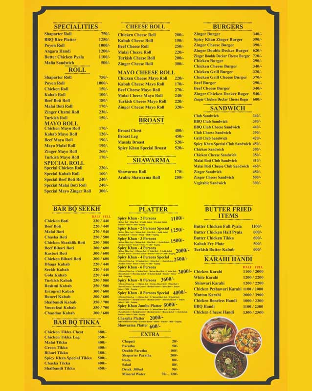 Spicy Khan Restaurant menu