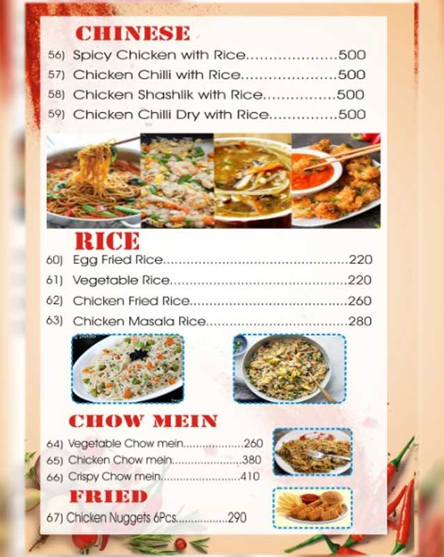 Spicy One menu