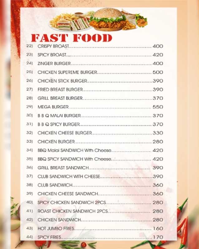 Spicy One menu