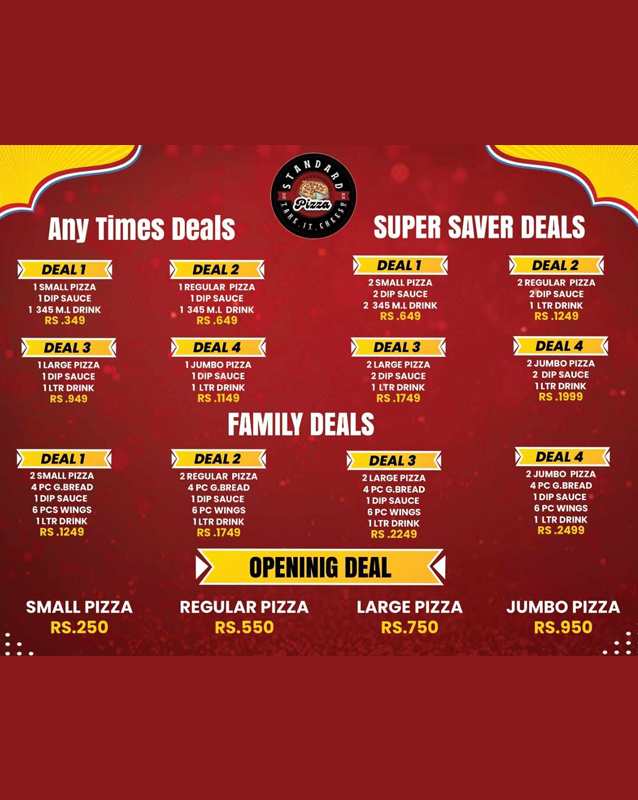 Standard Pizza menu