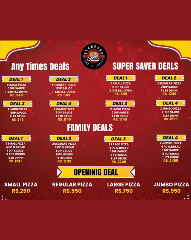 Standard Pizza menu