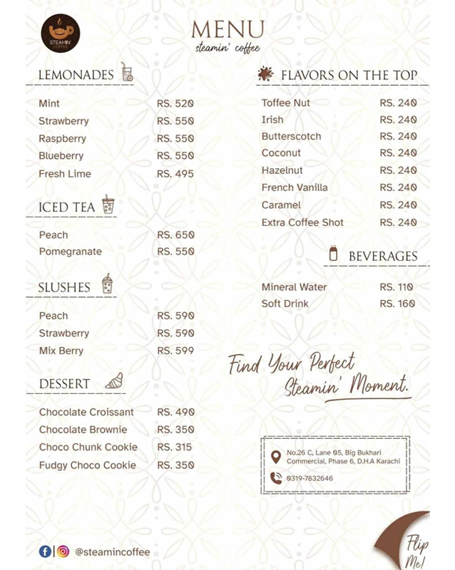 Steamin' Coffee menu