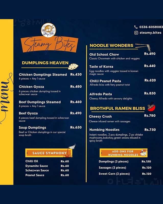 Steamy Bites menu