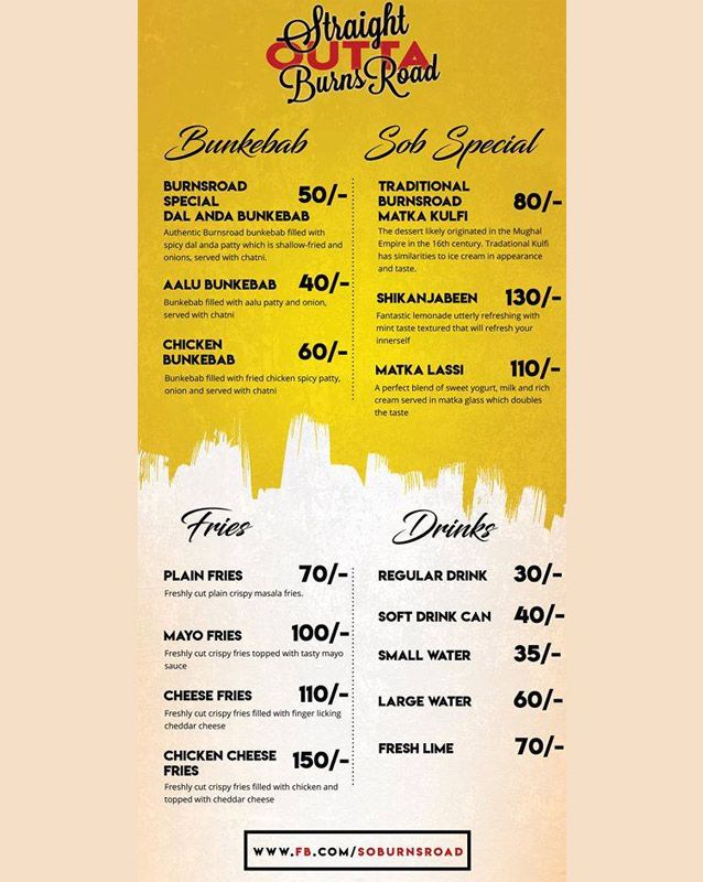 Straight Outta Burnsroad menu