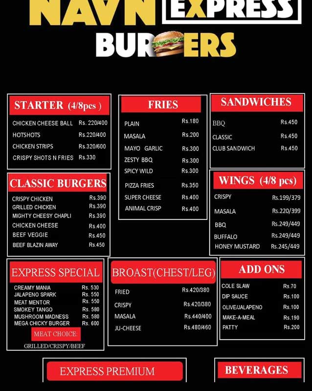 Naan Express menu