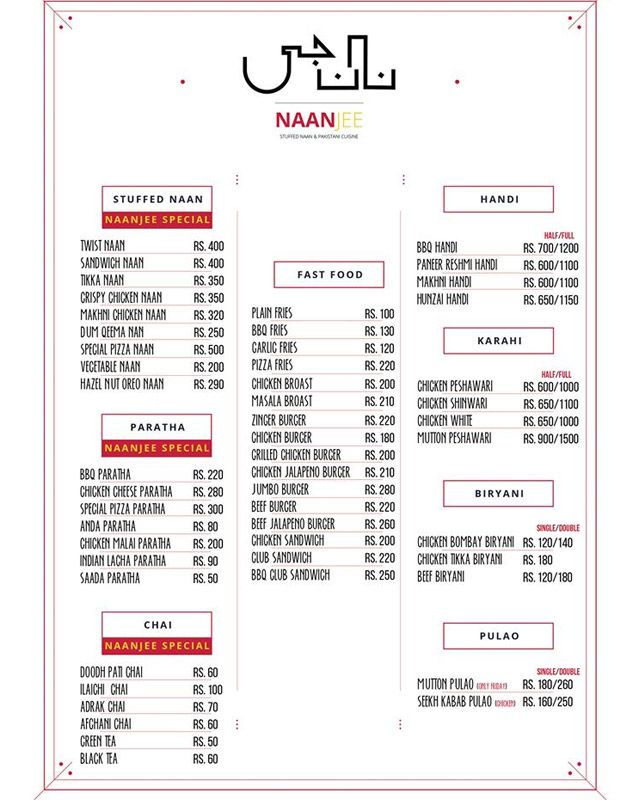 Naan Jee menu