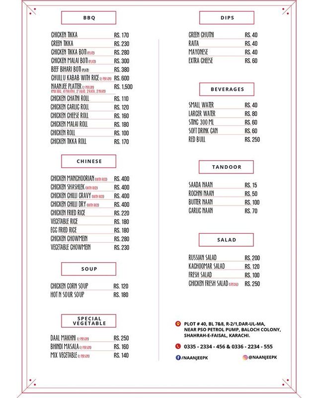 Naan Jee menu