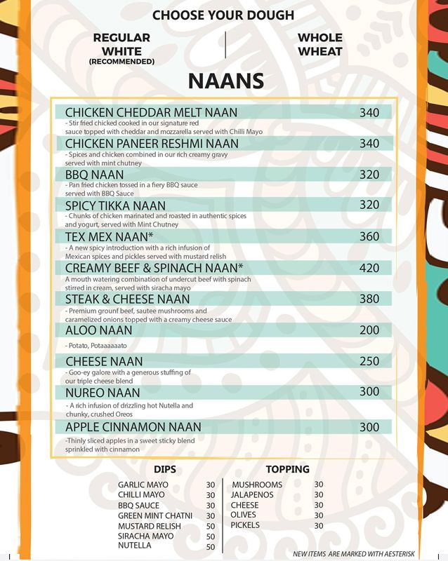 Naan Sahab menu