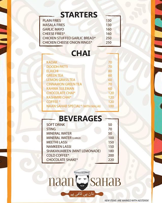Naan Sahab menu