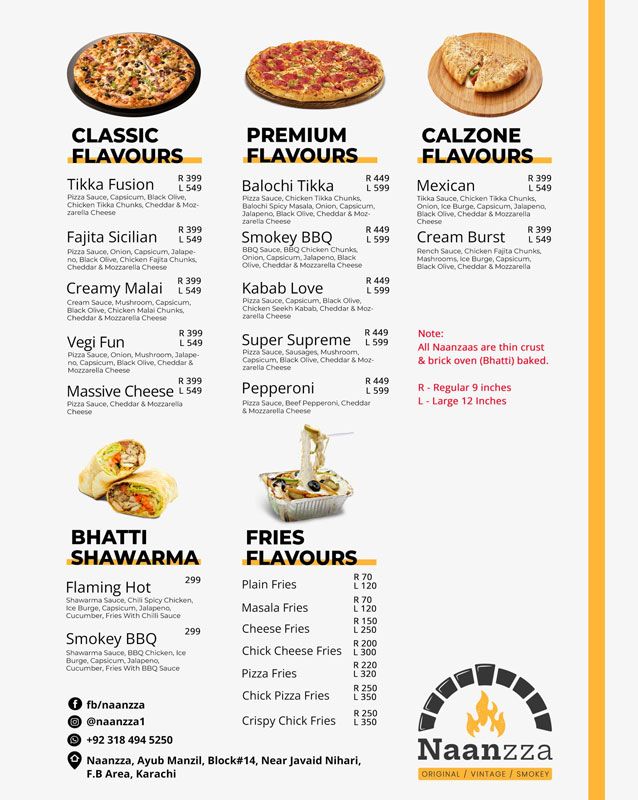 Naanzza menu