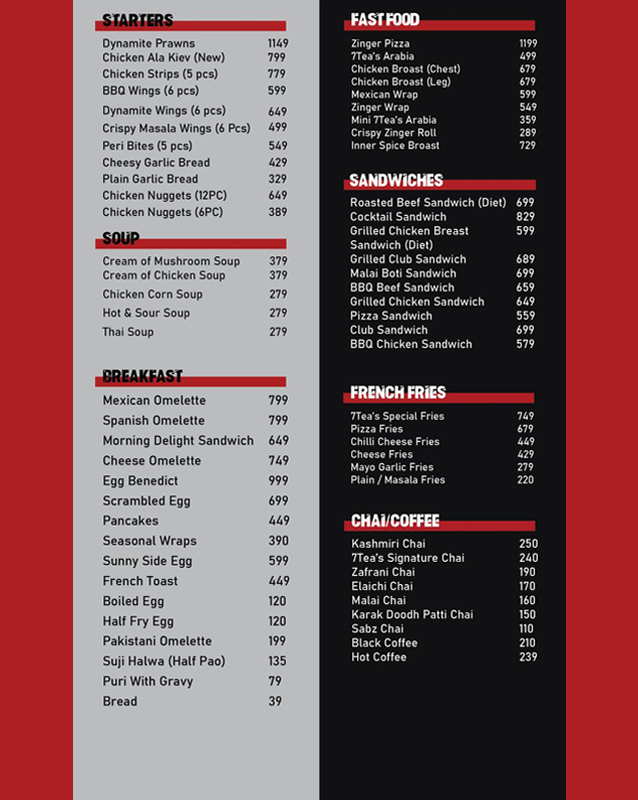 Studio 7teas menu
