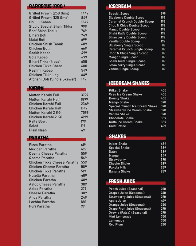 Studio 7teas menu