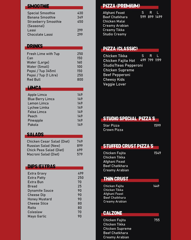 Studio 7teas menu