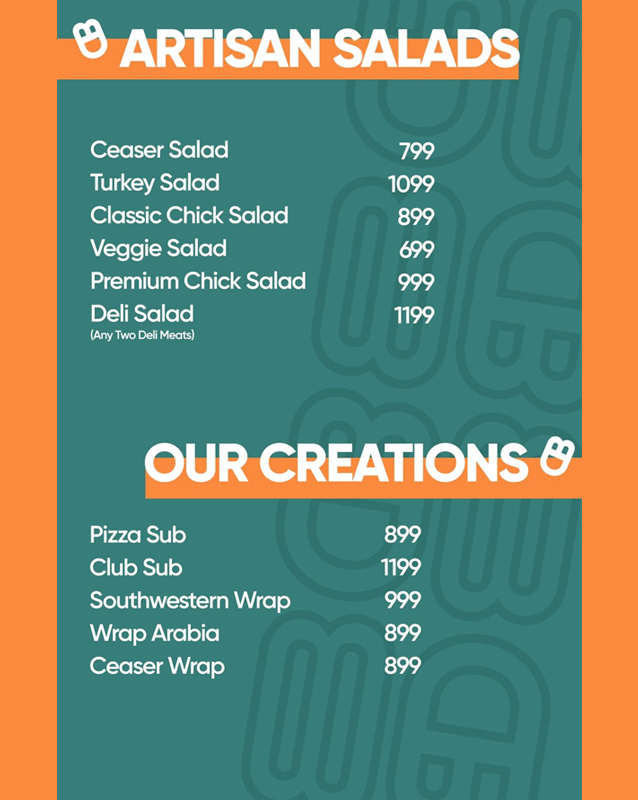 Sub Deli menu