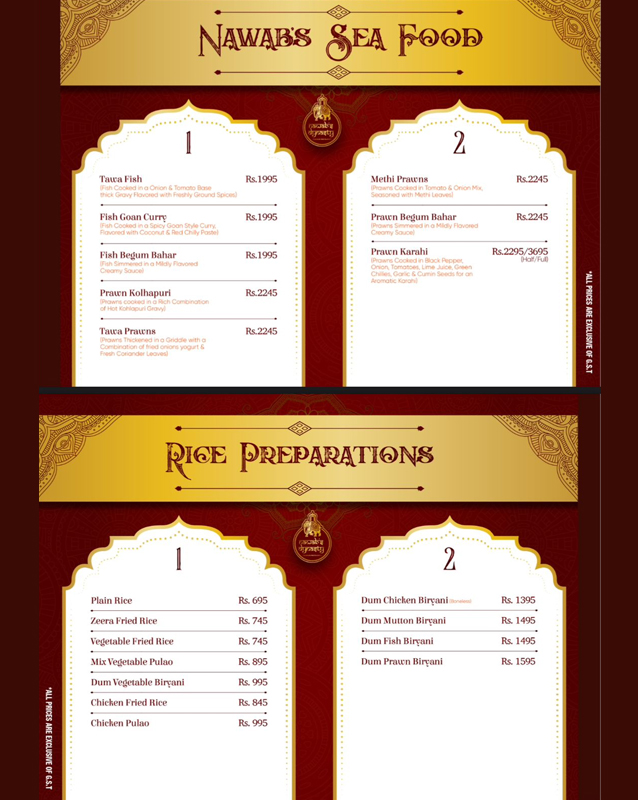 Nawab's Dynasty Restaurant menu