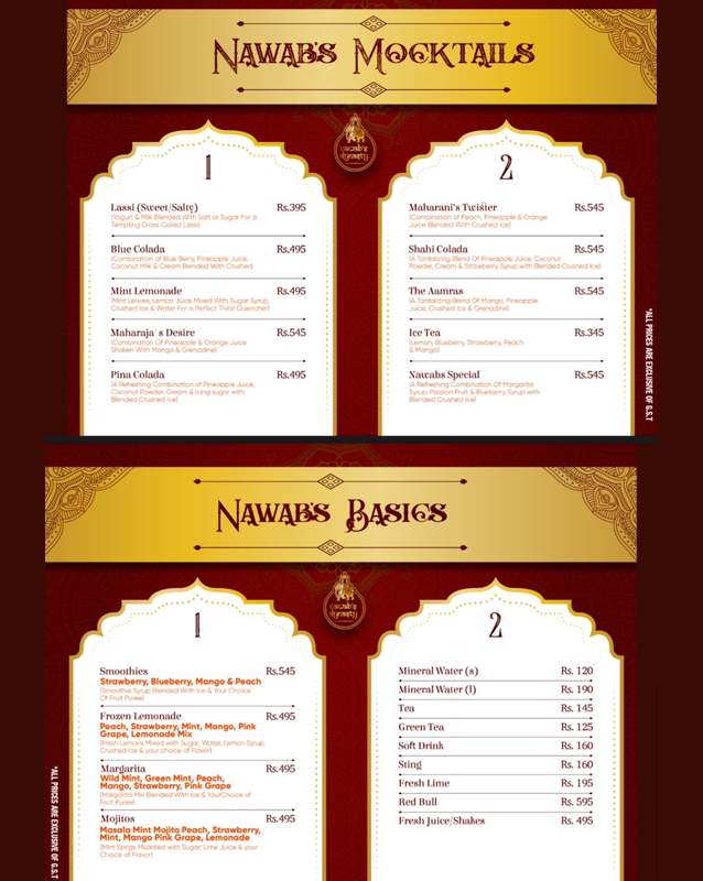 Nawab's Dynasty Restaurant menu