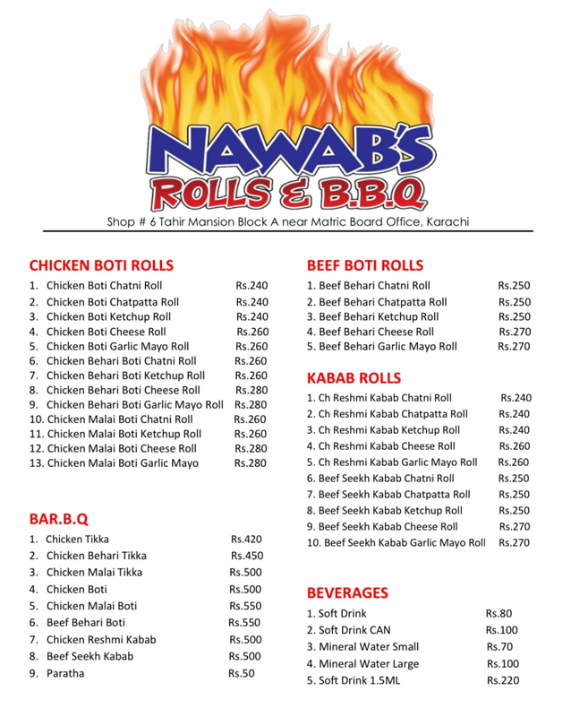 Nawab's Rolls & Bbq menu
