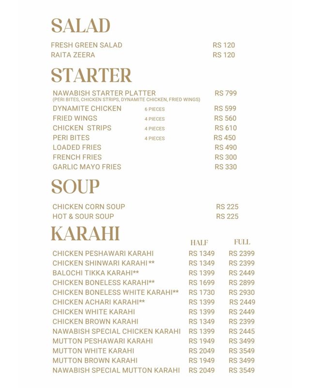 Nawabish menu