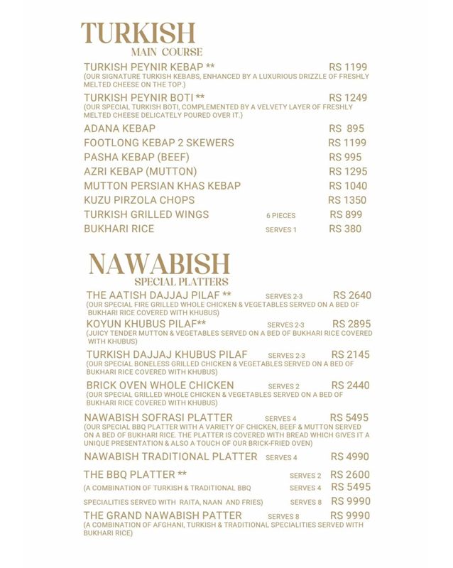 Nawabish menu