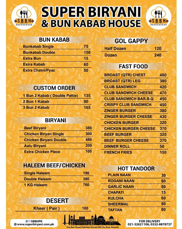 Super Biryani And Bunkabab House menu