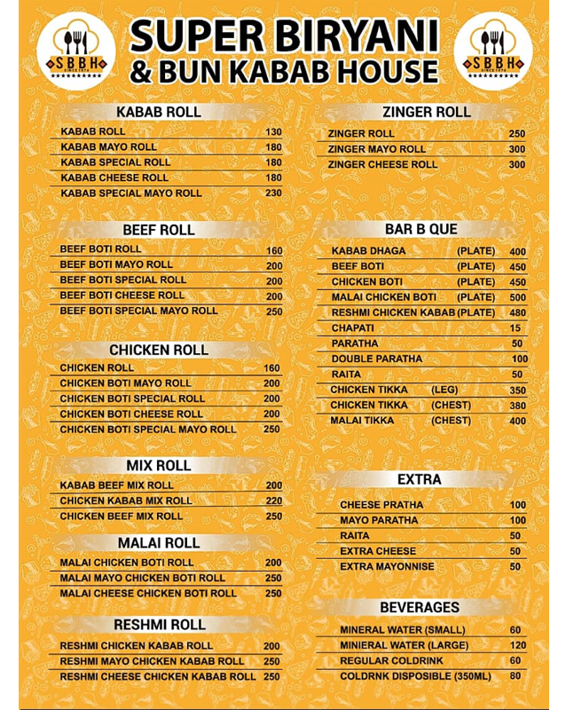 Super Biryani And Bunkabab House menu