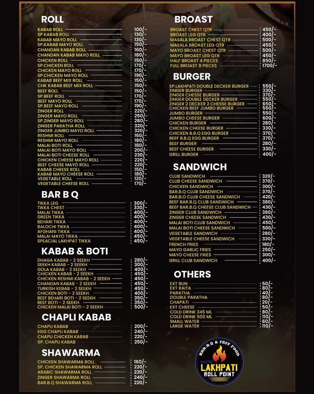 New Lakhpati Roll Point & Bar B.Que menu