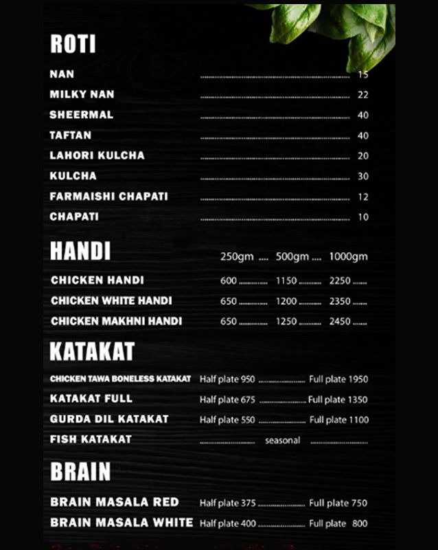 New Lalazar Nihari & Bar BQ menu