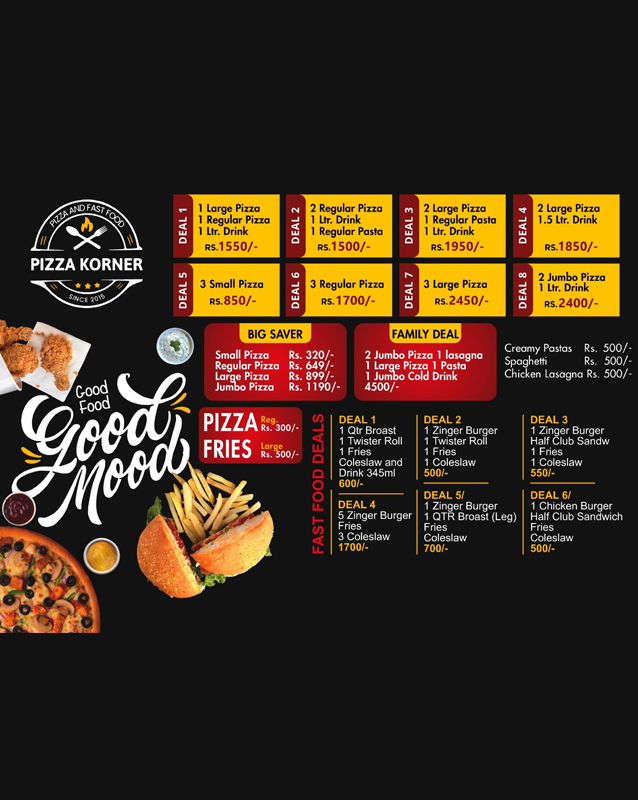 New Pizza Korner menu