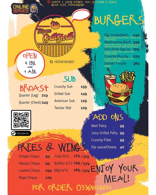 Taipan Grill Shrill menu