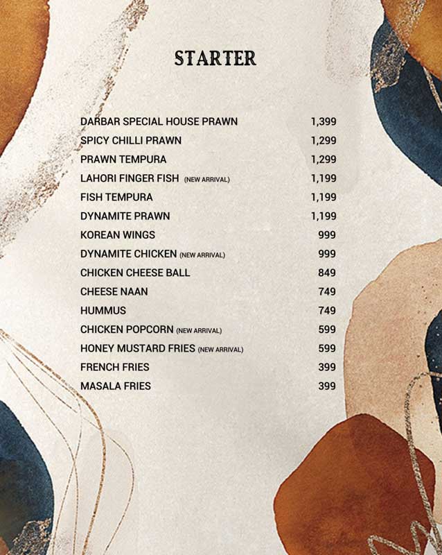 Taj Darbar menu