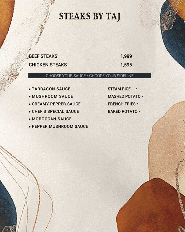 Taj Darbar menu