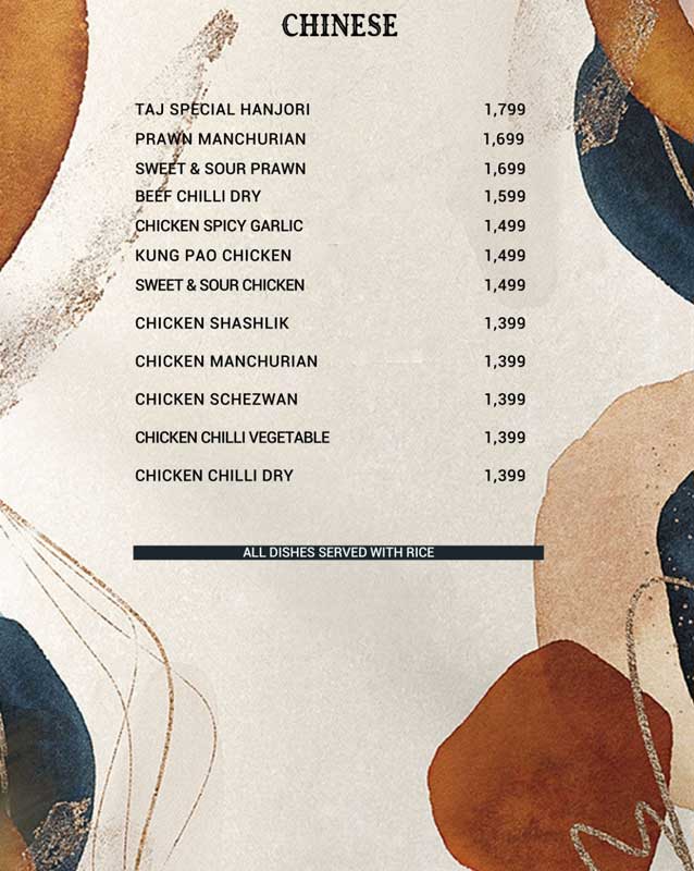 Taj Darbar menu