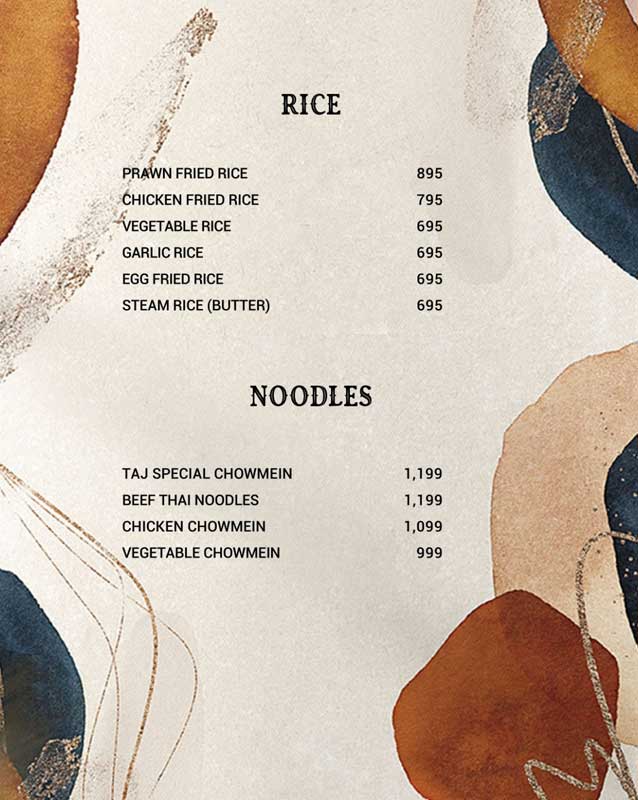 Taj Darbar menu