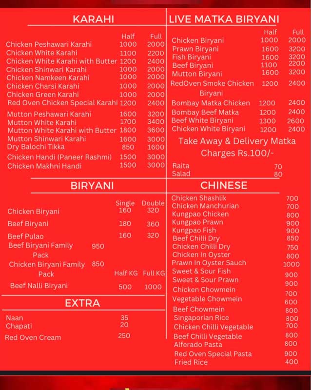 New Red Oven menu