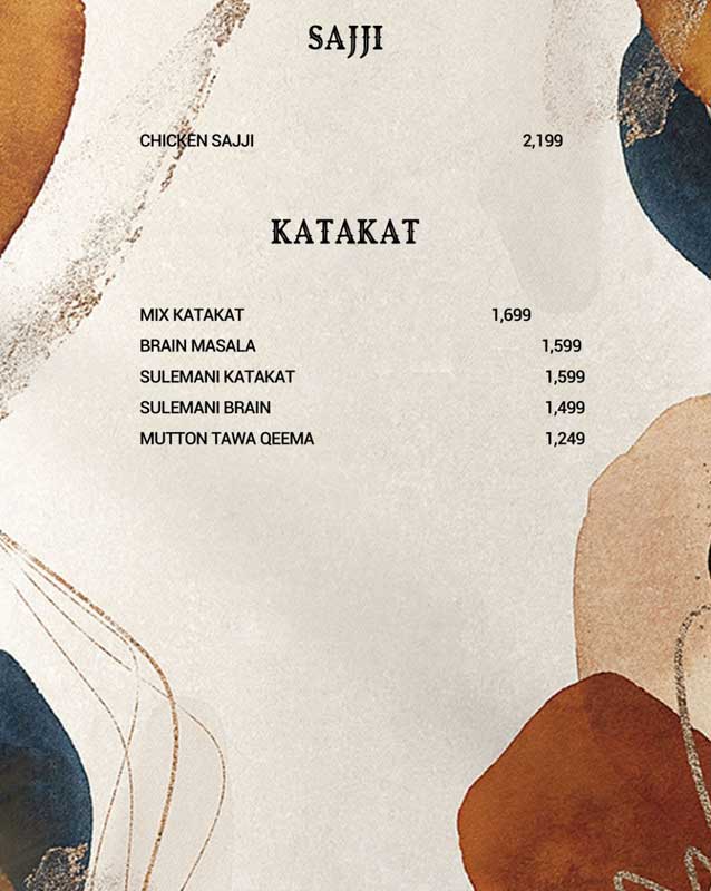 Taj Darbar menu