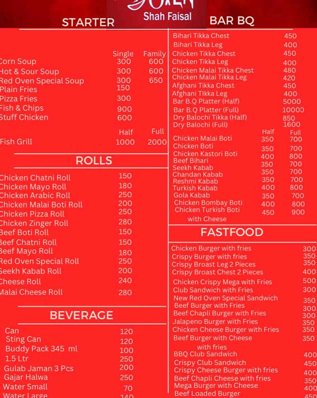 New Red Oven menu