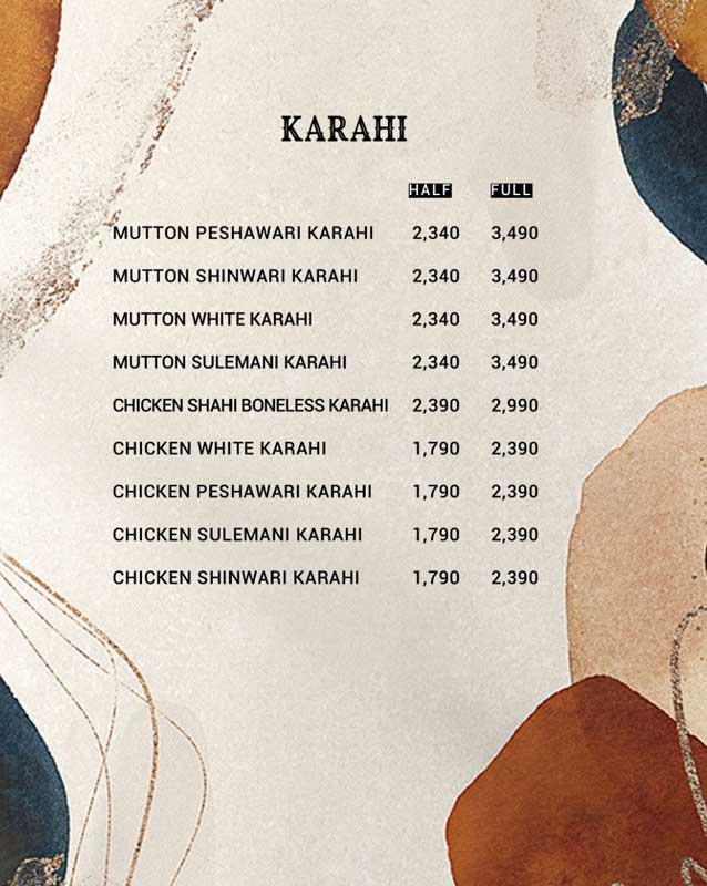 Taj Darbar menu