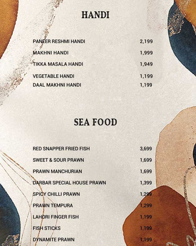 Taj Darbar menu