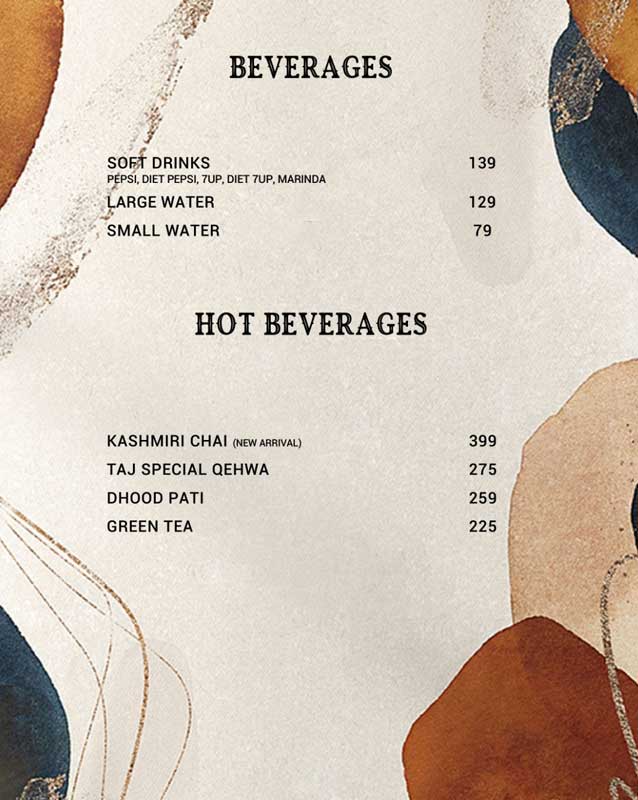 Taj Darbar menu
