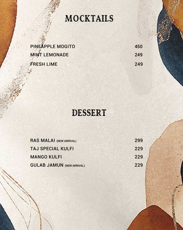 Taj Darbar menu